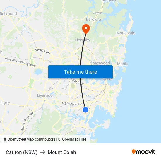 Carlton (NSW) to Mount Colah map