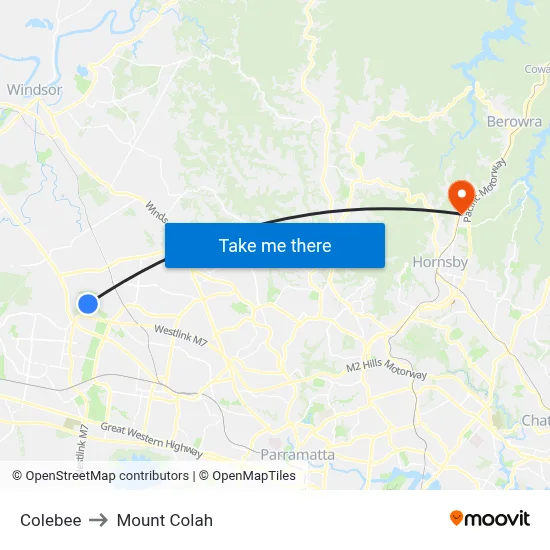 Colebee to Mount Colah map