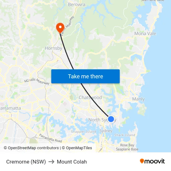 Cremorne (NSW) to Mount Colah map