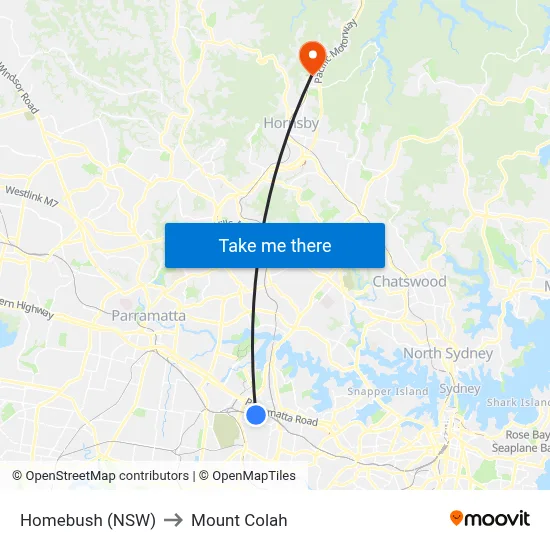 Homebush (NSW) to Mount Colah map