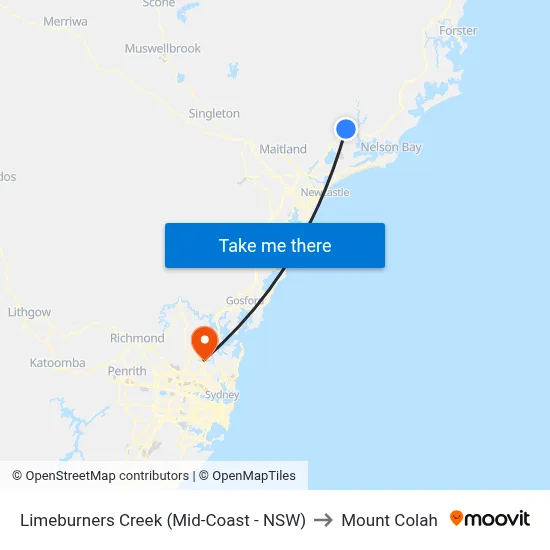 Limeburners Creek (Mid-Coast - NSW) to Mount Colah map
