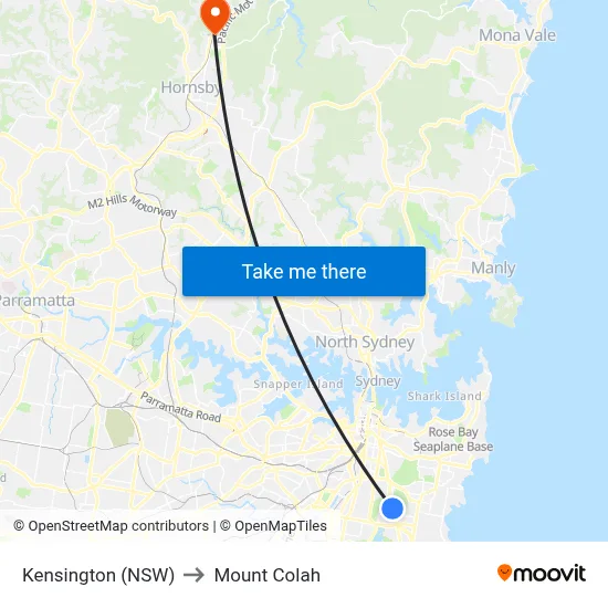 Kensington (NSW) to Mount Colah map