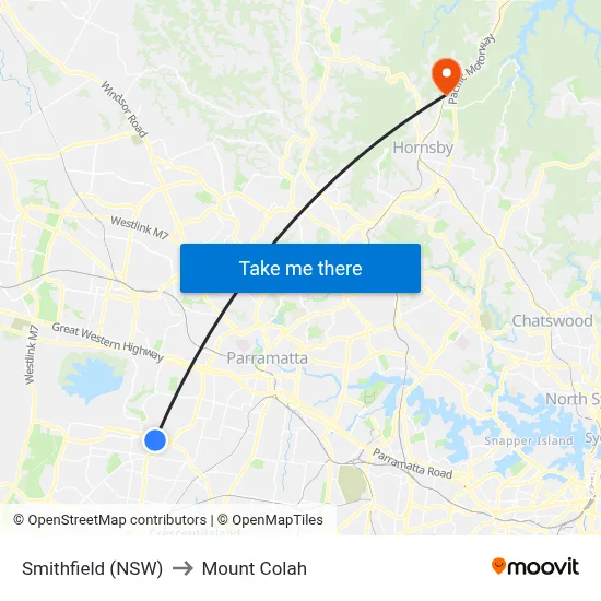 Smithfield (NSW) to Mount Colah map