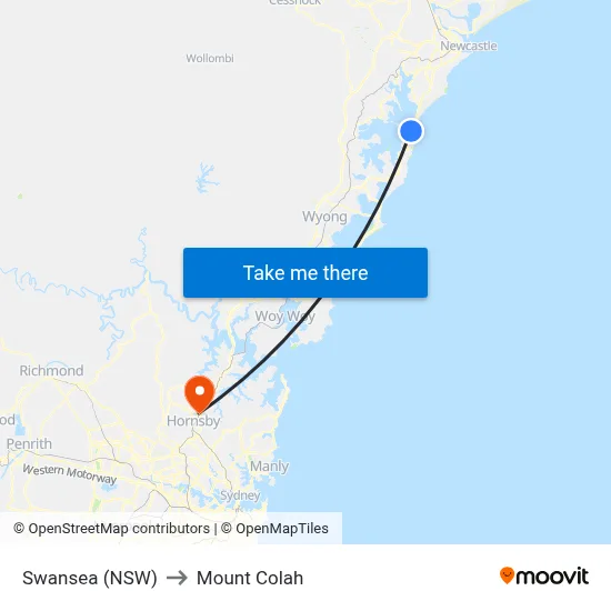 Swansea (NSW) to Mount Colah map
