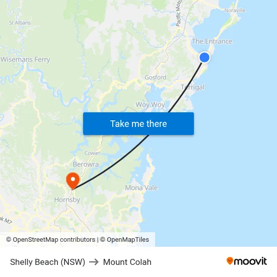 Shelly Beach (NSW) to Mount Colah map