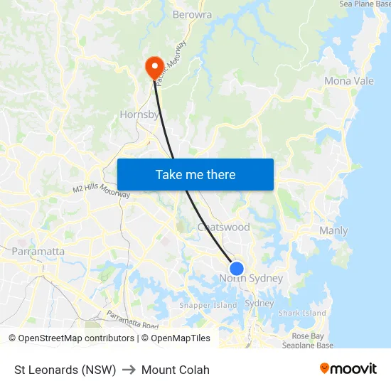 St Leonards (NSW) to Mount Colah map