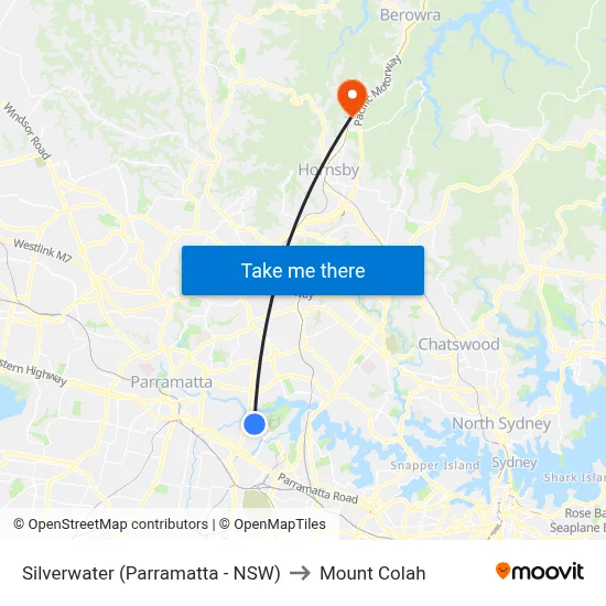 Silverwater (Parramatta - NSW) to Mount Colah map