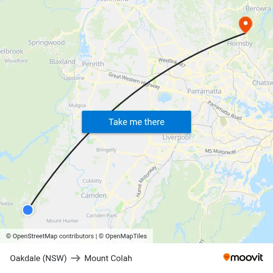 Oakdale (NSW) to Mount Colah map