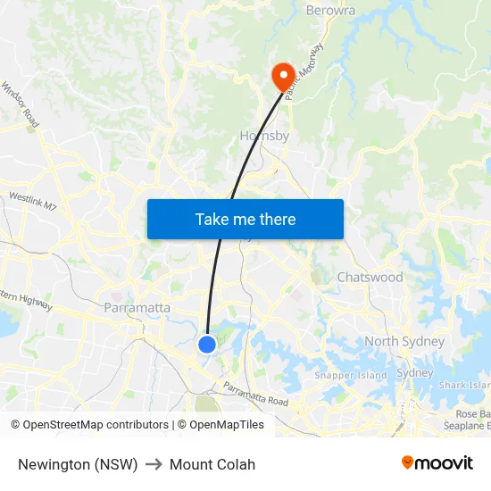 Newington (NSW) to Mount Colah map
