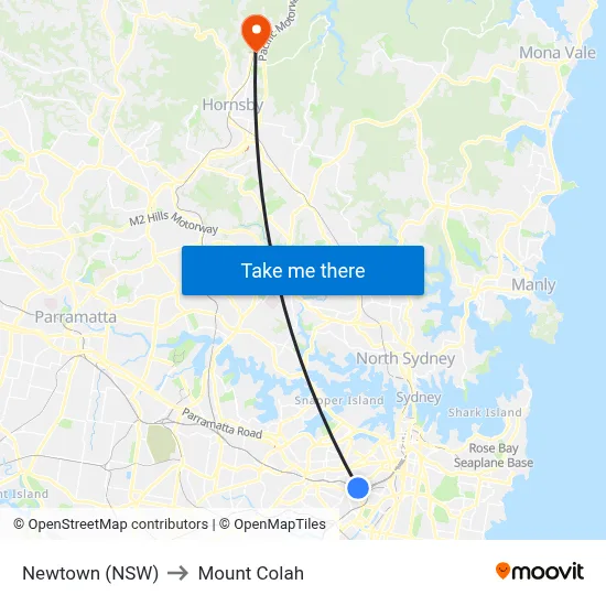 Newtown (NSW) to Mount Colah map