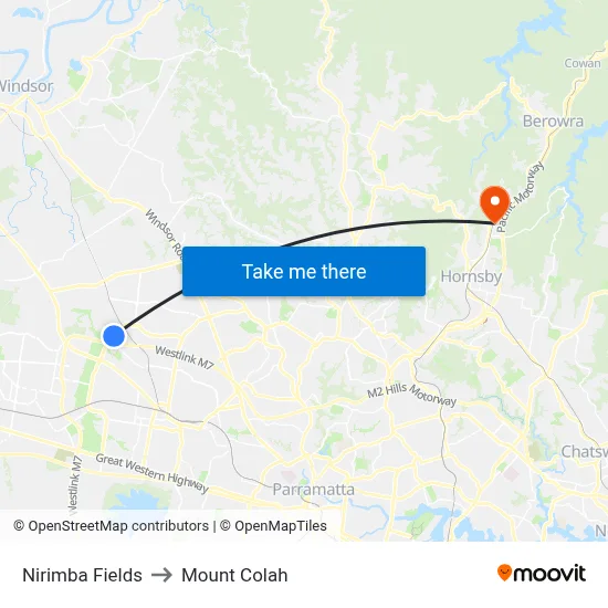 Nirimba Fields to Mount Colah map