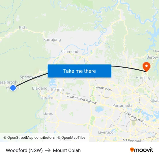 Woodford (NSW) to Mount Colah map