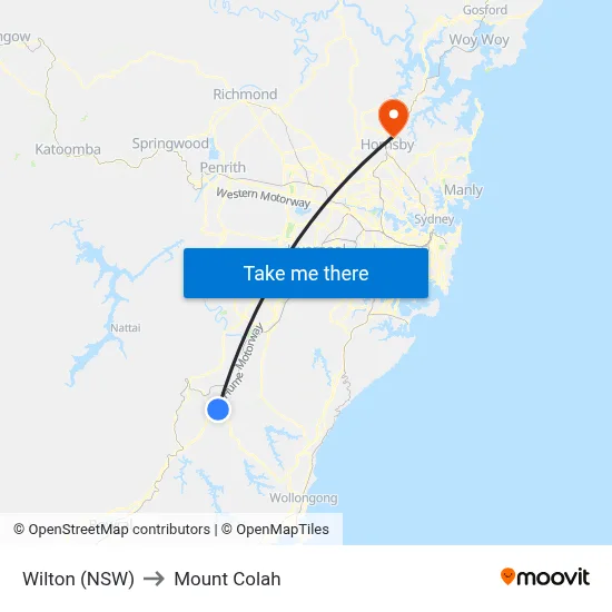 Wilton (NSW) to Mount Colah map