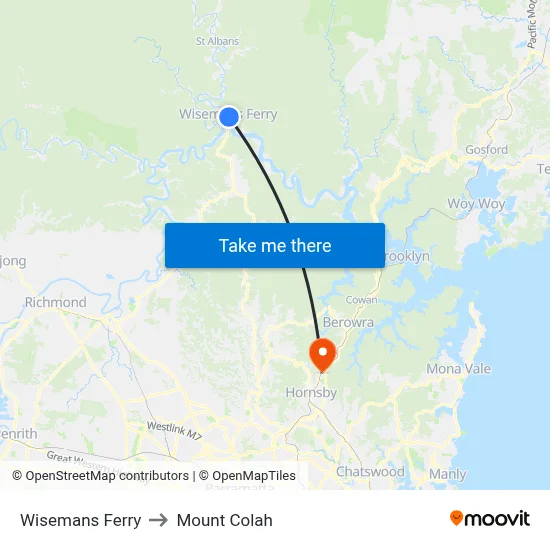 Wisemans Ferry to Mount Colah map