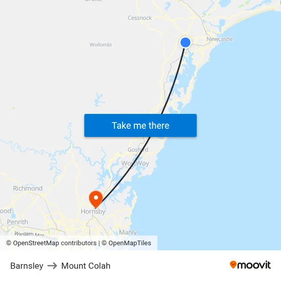 Barnsley to Mount Colah map