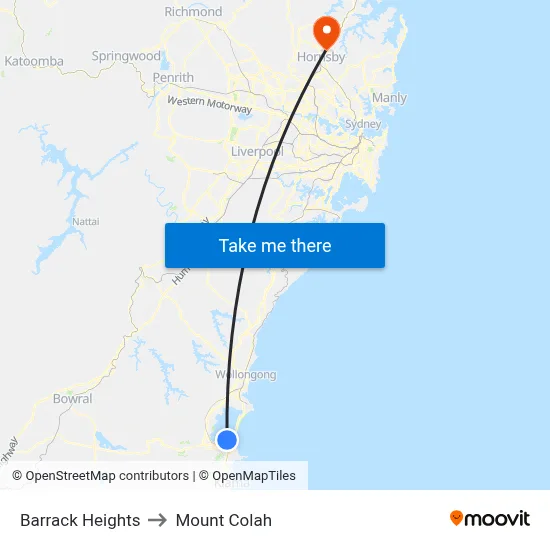 Barrack Heights to Mount Colah map