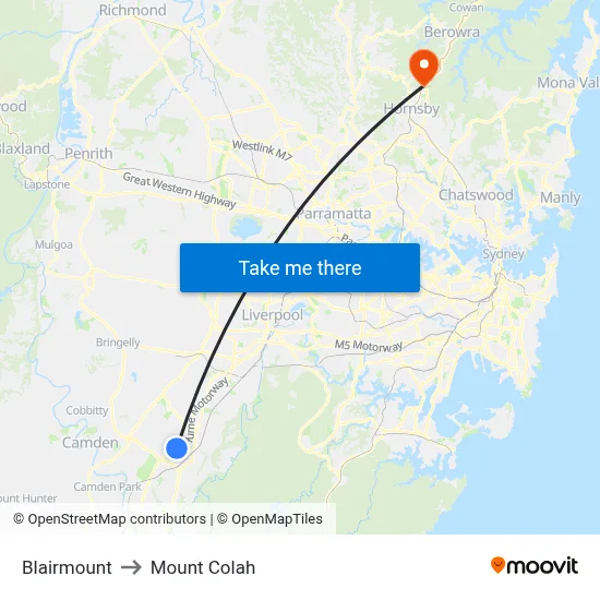 Blairmount to Mount Colah map