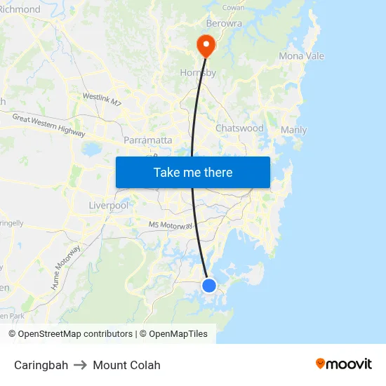 Caringbah to Mount Colah map