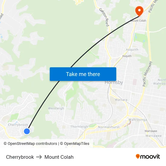 Cherrybrook to Mount Colah map
