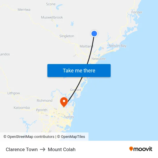 Clarence Town to Mount Colah map