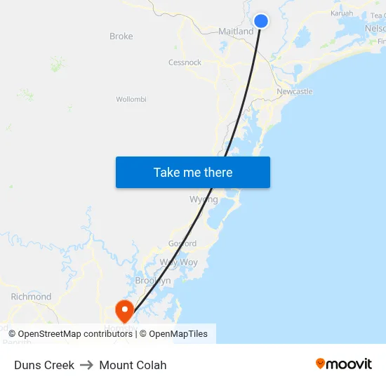 Duns Creek to Mount Colah map