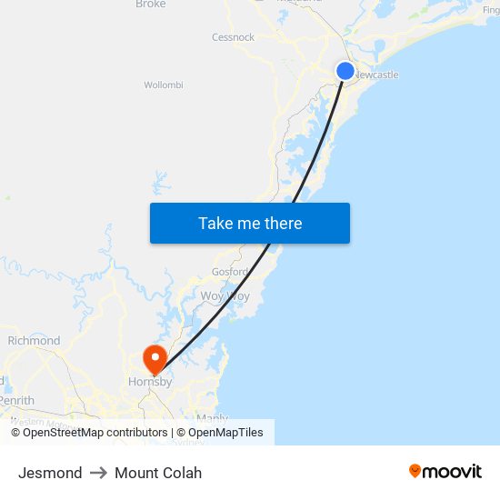 Jesmond to Mount Colah map