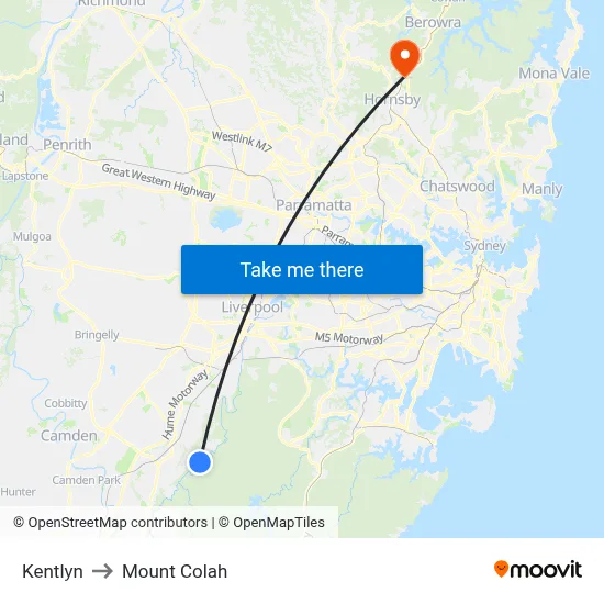 Kentlyn to Mount Colah map