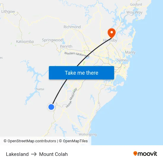 Lakesland to Mount Colah map
