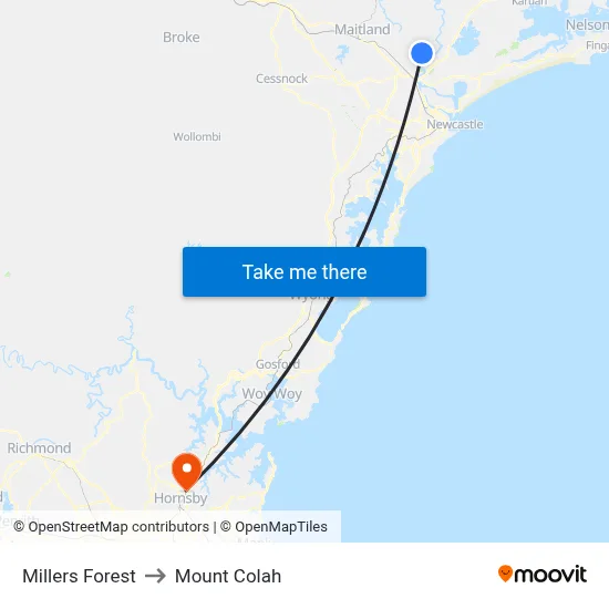 Millers Forest to Mount Colah map