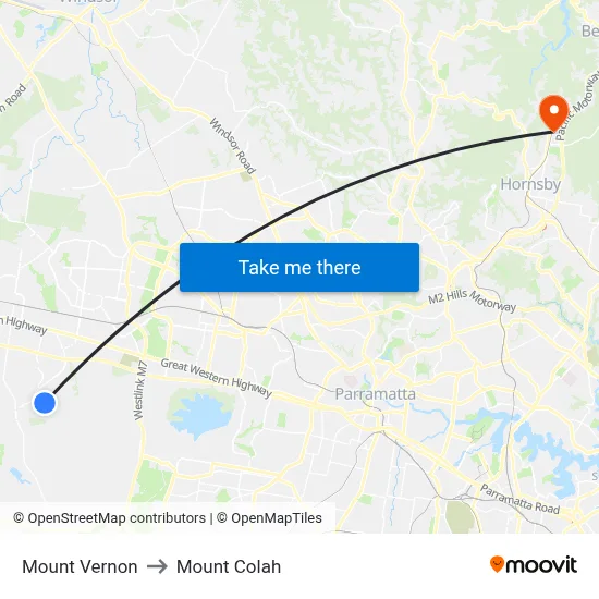 Mount Vernon to Mount Colah map