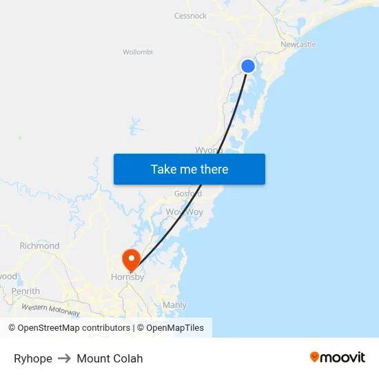 Ryhope to Mount Colah map