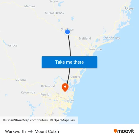 Warkworth to Mount Colah map