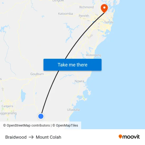 Braidwood to Mount Colah map