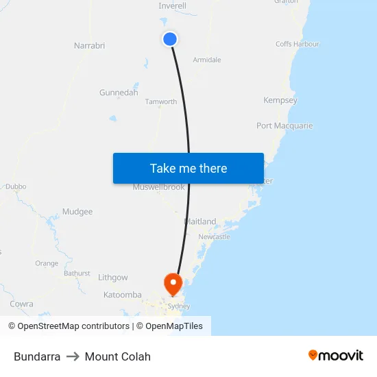 Bundarra to Mount Colah map