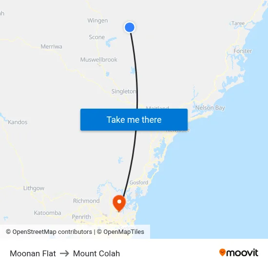 Moonan Flat to Mount Colah map