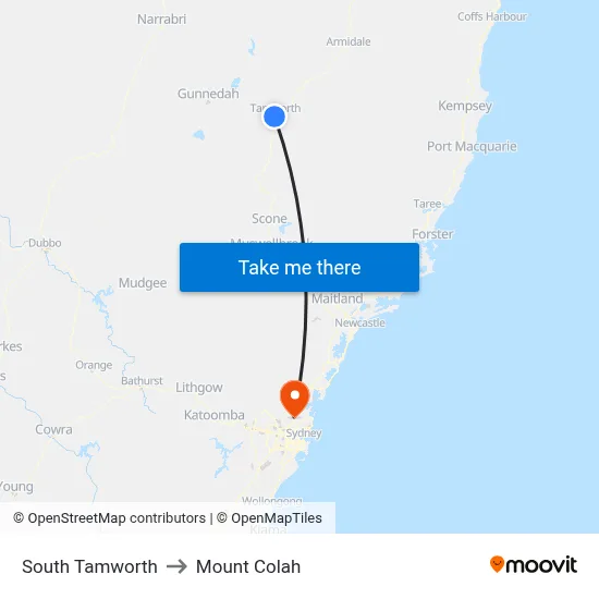 South Tamworth to Mount Colah map