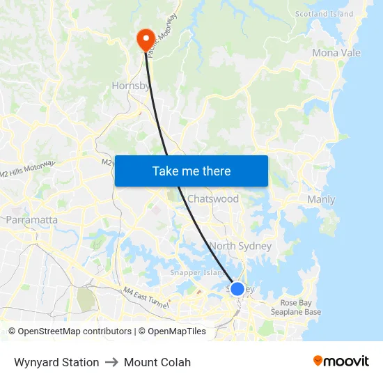 Wynyard Station to Mount Colah map