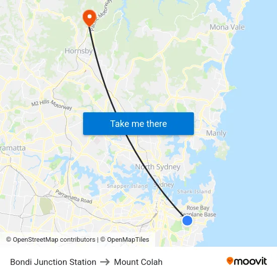 Bondi Junction Station to Mount Colah map