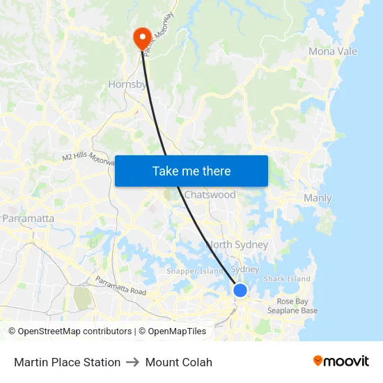 Martin Place Station to Mount Colah map