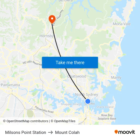 Milsons Point Station to Mount Colah map