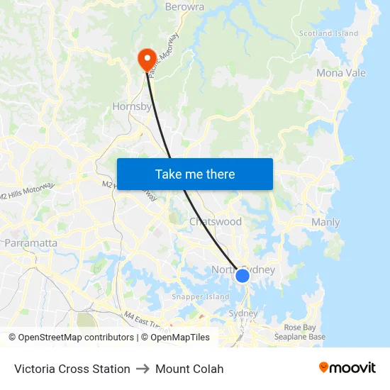Victoria Cross Station to Mount Colah map
