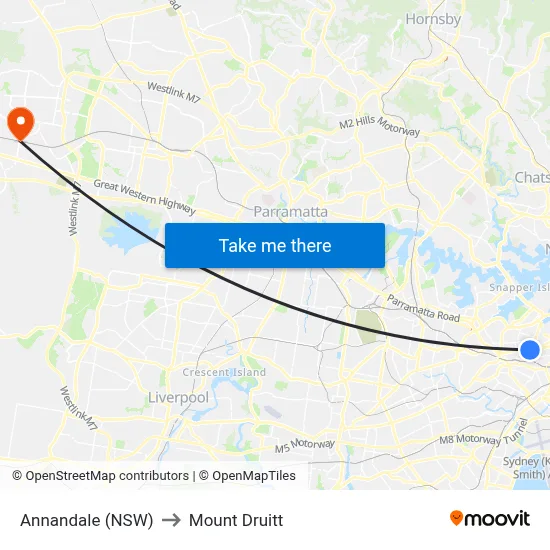 Annandale (NSW) to Mount Druitt map