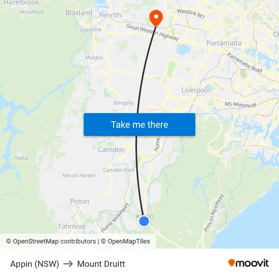 Appin (NSW) to Mount Druitt map
