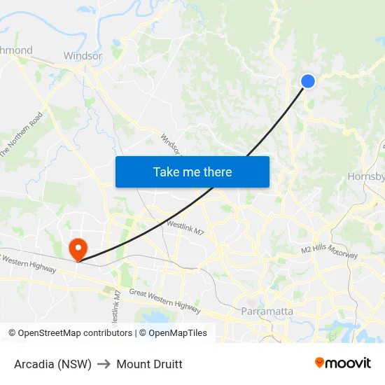 Arcadia (NSW) to Mount Druitt map