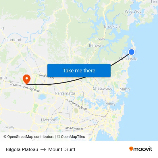 Bilgola Plateau to Mount Druitt map