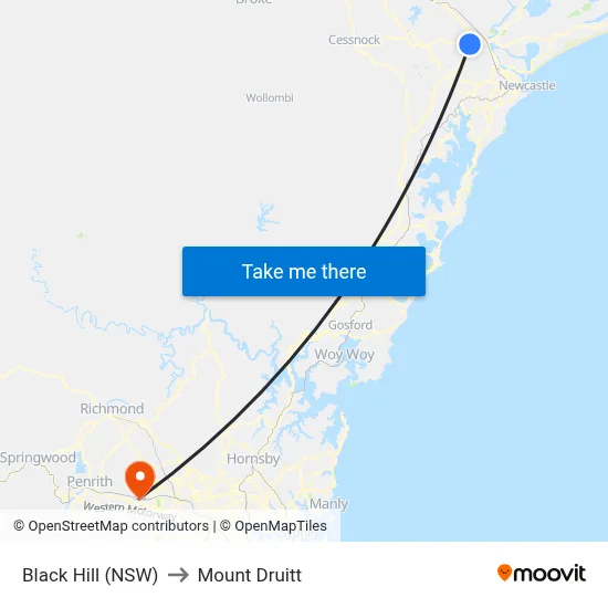 Black Hill (NSW) to Mount Druitt map