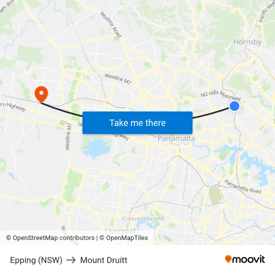 Epping (NSW) to Mount Druitt map