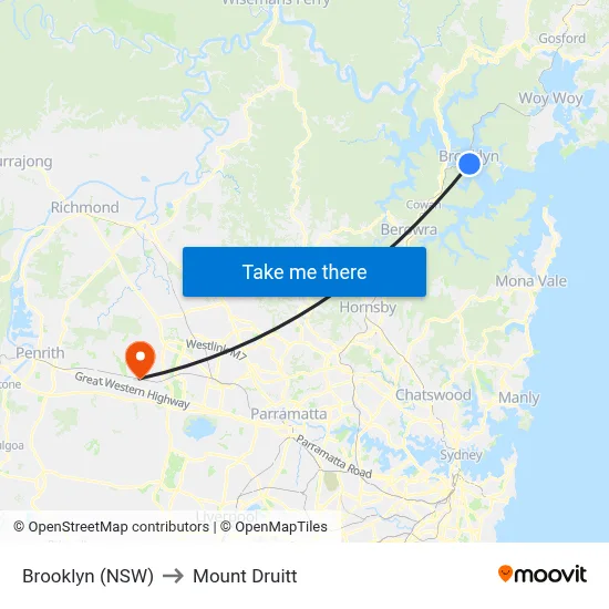 Brooklyn (NSW) to Mount Druitt map