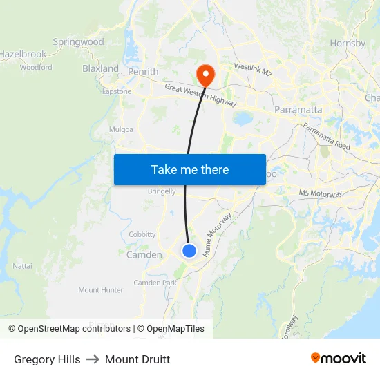 Gregory Hills to Mount Druitt map