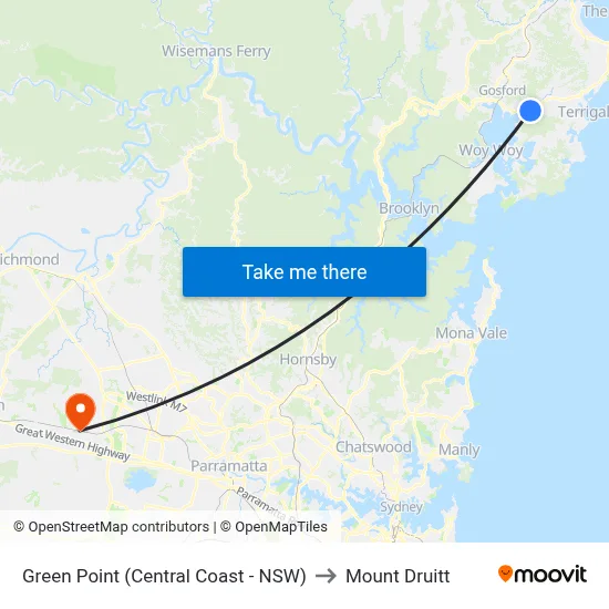 Green Point (Central Coast - NSW) to Mount Druitt map